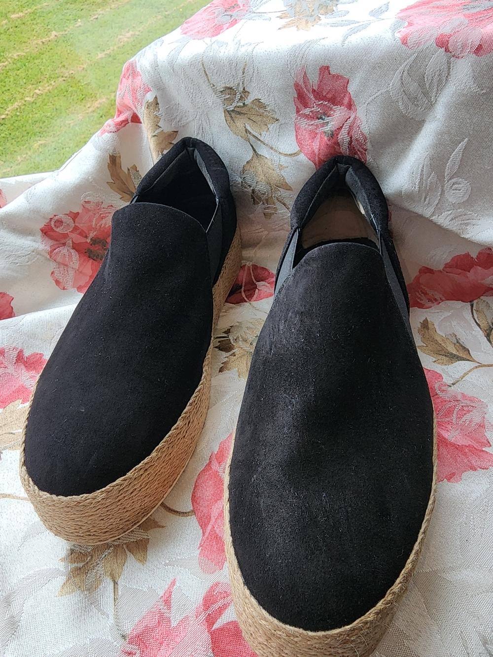 Vince Black Suede Platform Espadrille Slip-On